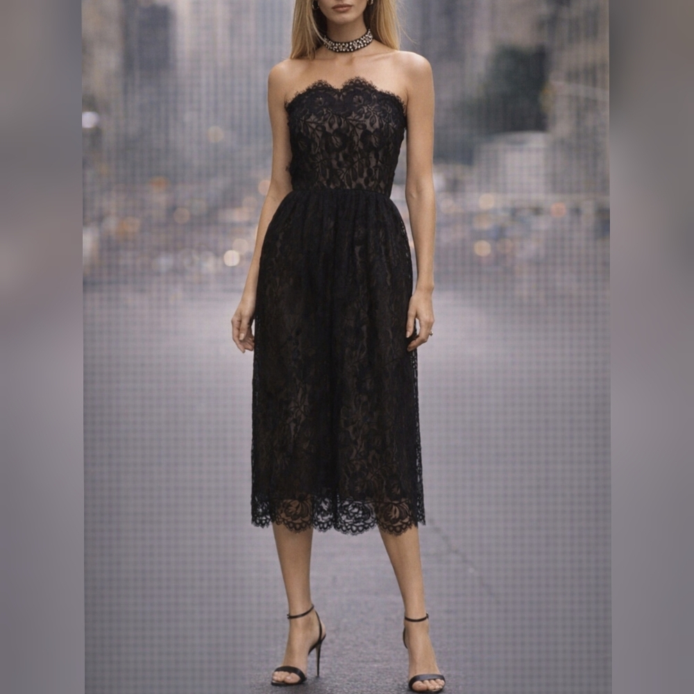 Victor Costa Neiman Marcus Vintage 80s Black Lace Cocktail Formal Party Dress 6